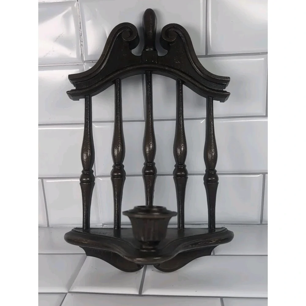 1970's Homco #4155 Molded Sconce Candle Holder Plastic Brown Wall Hanging Vintag